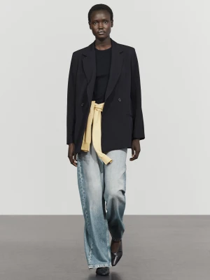 Dwurzędowa Marynarka Z Domieszką Wełny - Granatowy - Massimo Dutti - Female