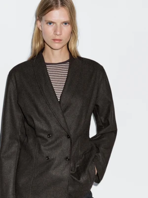 Dwurzędowa Marynarka Z Mieszanki Wełny - Czekoladowy - - Massimo Dutti - Kobieta