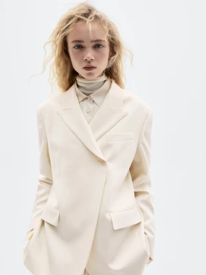 Kopertowa Marynarka Z Mieszanki Wełny − Limited - Biały Złamany - - Massimo Dutti - Kobieta