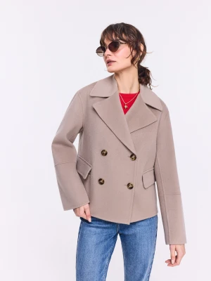 Dwurzędowa wełniana kurtka w kolorze taupe TARANKO
