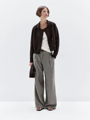 Dwurzędowy Dzianinowy Kardigan Ze 100% Bawełny - Brązowy - - Massimo Dutti - Kobieta