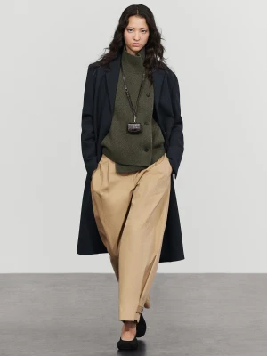 Dwurzędowy Dzianinowy Żakiet Z Mieszanki Wełny - Szarawozielony - Massimo Dutti - Female