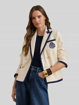 Dwurzędowy krótki blezer z mieszanka bawełny z przeszyciem logo Lauren Ralph Lauren