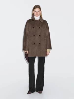 Dwurzędowy Płaszcz Cropped Z Mieszanki Wełny - Brązowy - - Massimo Dutti - Kobieta