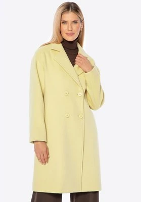Dwurzędowy płaszcz damski z wełny żółty Wittchen