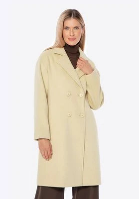 Dwurzędowy płaszcz damski z wełny żółty Wittchen
