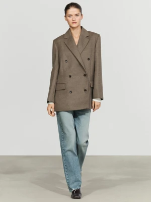Dwurzędowy Płaszcz Średniej Długości Z Mieszanki Wełny - Beżowy - Massimo Dutti - Female
