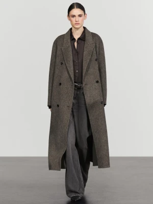 Dwurzędowy Płaszcz Z Mieszanki Wełny - Ciemny Khaki - Massimo Dutti - Female