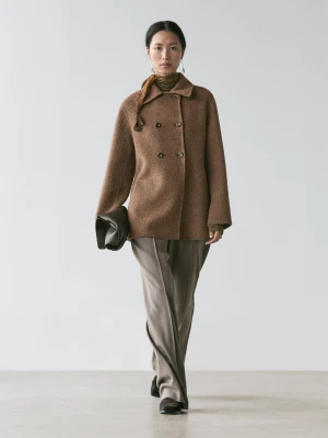 Dwurzędowy Płaszcz Z Mieszanki Wełny - Szarobrązowy - - Massimo Dutti - Kobieta