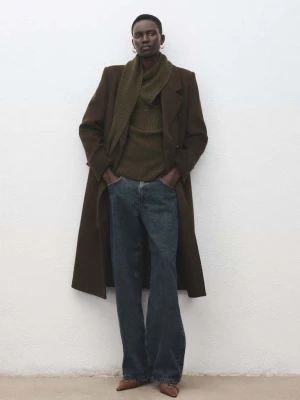 Dwurzędowy płaszcz z wełny khaki - Kobieta - - MANGO