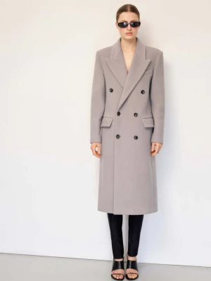 Dwurzędowy płaszcz z wełny średni brązowy - Kobieta - - MANGO