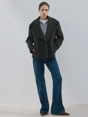 Dwurzędowy płaszcz z wełny szary - Kobieta - - MANGO