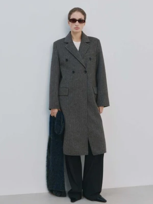 Dwurzędowy płaszcz z wełny szary - Kobieta - - MANGO