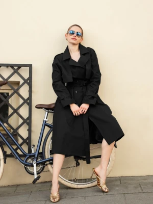 Dwurzędowy trencz damski z paskiem 02 LAIF