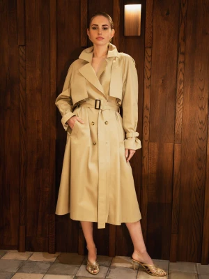 Dwurzędowy trencz damski z paskiem 02 LAIF