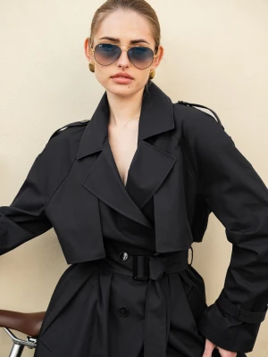 Dwurzędowy trencz damski z paskiem 02 LAIF