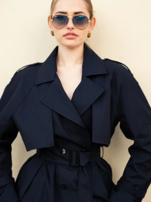 Dwurzędowy trencz damski z paskiem 02 LAIF