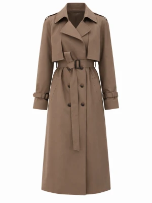 Dwurzędowy trencz damski z paskiem 02 LAIF