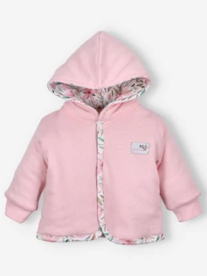 Dwustronna kurtka niemowlęca PINK FLOWERS z bawełny organicznej z kapturem NINI