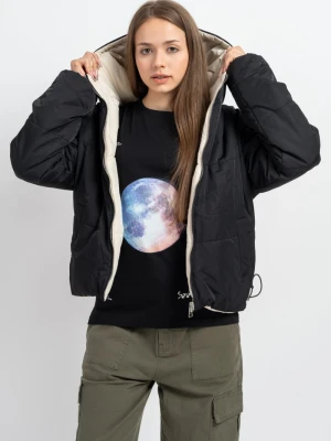 Dwustronna pikowana kurtka z ozdobną naszywką z tyłu lekko ocieplana Reporter