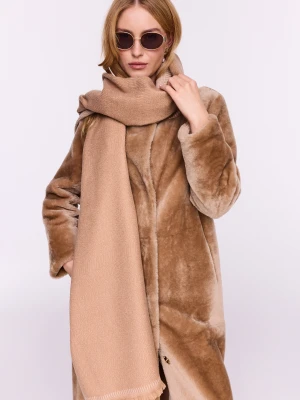 Dwustronny beżowo-brązowy szal z frędzelkami TARANKO