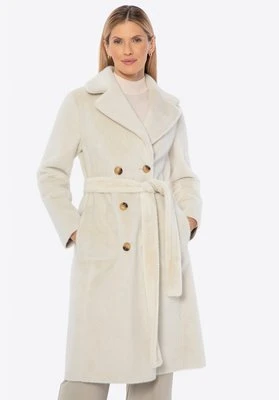 Dwustronny damski płaszcz z wiązaniem kremowy Wittchen