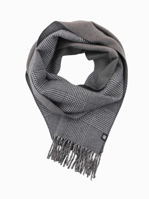 Dwustronny męski szalik w kratkę z frędzlami – czarno-biały V1 Ombre Clothing