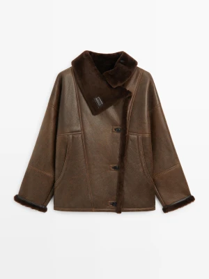 Dwustronny Płaszcz Ze Skóra I Futrem - Brązowy - Massimo Dutti - Female