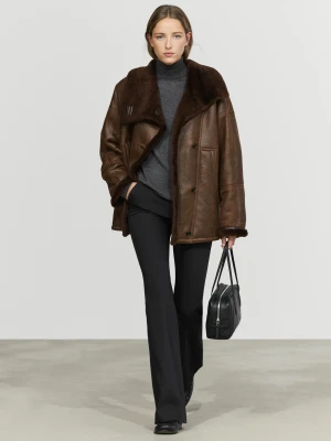 Dwustronny Płaszcz Ze Skóra I Futrem - Brązowy - Massimo Dutti - Female