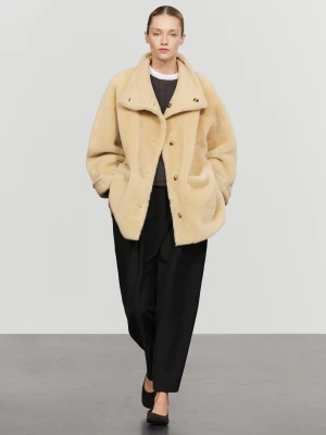 Dwustronny Płaszcz Ze Skóry I Futra - Surowy - Massimo Dutti - Female