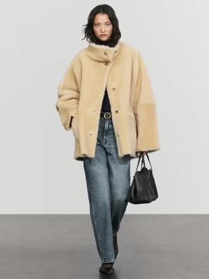 Dwustronny Płaszcz Ze Skóry I Futra - Surowy - Massimo Dutti - Female