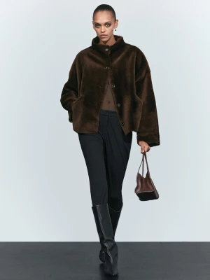 Dwustronny Płaszcz Ze Skóry Z Futrem - Brązowy - Massimo Dutti - Female
