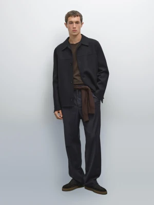 Dwuwarstwowa Kurtka Wełniana - Granatowy - - Massimo Dutti - Mężczyzna