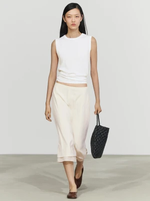 Dwuwarstwowa Spódnica Midi Z Przeszyciami - Biały Złamany - Massimo Dutti - Female