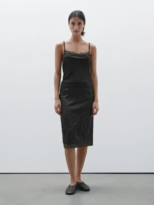 Dwuwarstwowa Spódnica Z Tkaniny Z Fakturą - Czarny - - Massimo Dutti - Kobieta