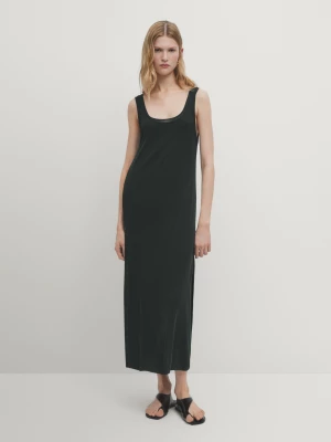 Dwuwarstwowa Sukienka Na Ramiączkach Średniej Długości - Zielony - - Massimo Dutti - Kobieta
