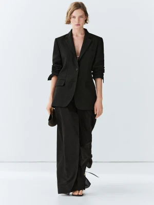 Dwuwarstwowe Spodnie Z Wiązaniem - Czarny - Massimo Dutti - Female