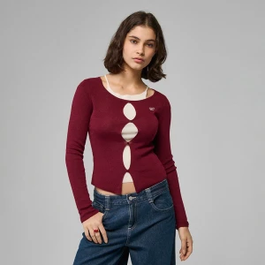 Dwuwarstwowy bordowy sweter z wszytym topem House