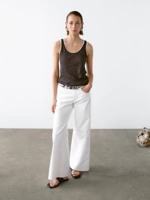 Dwuwarstwowy Top Na Ramiączkach Ze 100% Bawełny - Brązowy - - Massimo Dutti - Kobieta