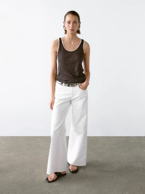 Dwuwarstwowy Top Na Ramiączkach Ze 100% Bawełny - Brązowy - - Massimo Dutti - Kobieta