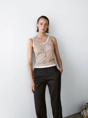 Dwuwarstwowy Top Na Ramiączkach Ze 100% Bawełny - Norkowy - - Massimo Dutti - Kobieta