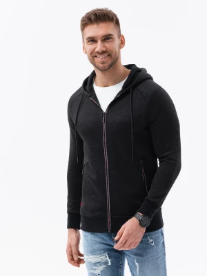 Dzianinowa bluza męska rozpinana z kapturem - czarna V1 B1425
 -                                    S Ombre