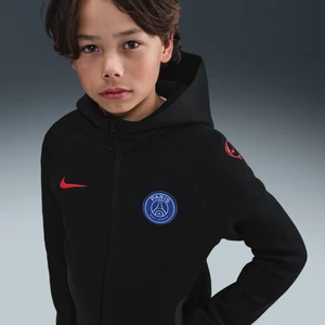 Dzianinowa bluza piłkarska z kapturem i zamkiem na całej długości dla dużych dzieci Nike Total 90 Paris Saint-Germain Tech (wersja trzecia) - Czerń