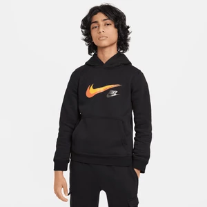 Dzianinowa bluza z kapturem i grafiką dla dużych dzieci (chłopców) Nike Sportswear - Czerń