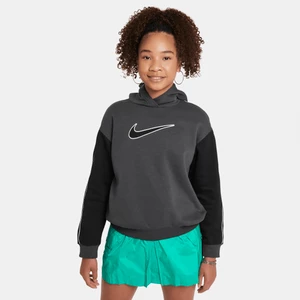 Dzianinowa bluza z kapturem o kroju oversize dla dużych dzieci (dziewcząt) Nike Sportswear - Szary