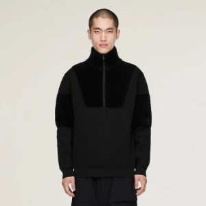 DZIANINOWA BLUZA ZE WSTAWKAMI I SUWAKIEM DO POŁOWY DŁUGOŚCI Y-3 Adidas czarny