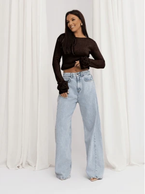 Dzianinowa bluzka z różą na rękawie DELFINA - czekoladowa  magmac 