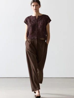Dzianinowa Kamizelka Szydełkowa - Bakłażanowy/Oberżynowy - - Massimo Dutti - Kobieta