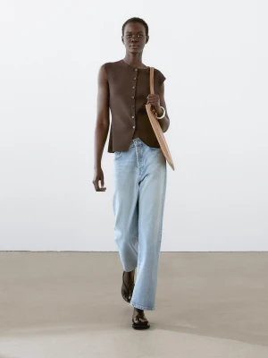 Dzianinowa Kamizelka Tailored Fit Z Guzikami - Brązowy - - Massimo Dutti - Female