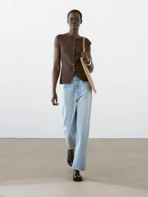 Dzianinowa Kamizelka Tailored Fit Z Guzikami - Brązowy - - Massimo Dutti - Kobieta